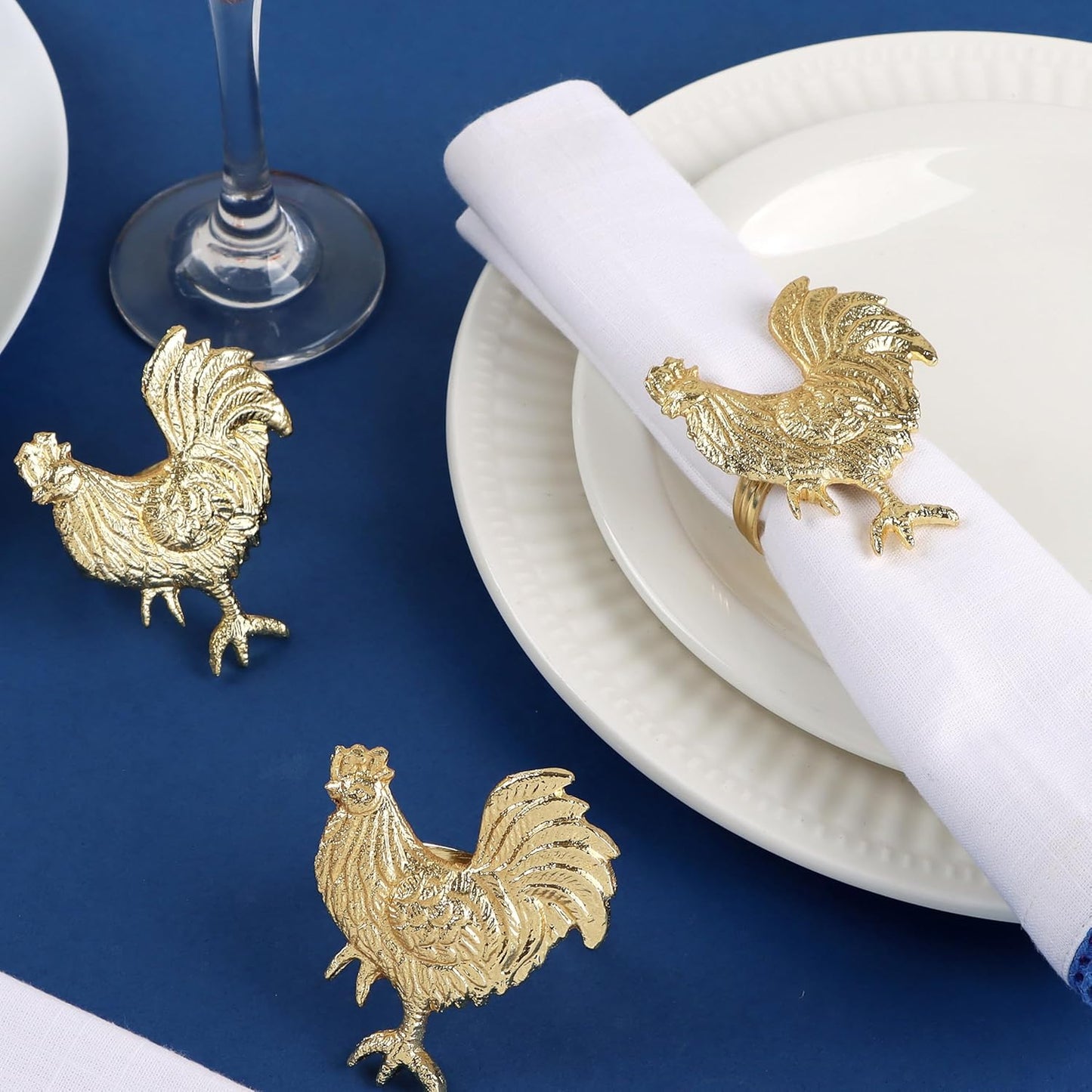Set of 12 Rooster Napkin Rings for Farmhouse Table Decor | Premium Metal Chicken Dinnerware Holders | Rustic Kitchen & Holiday Party Table Setting (Gold) - ALPHA Living HOME
