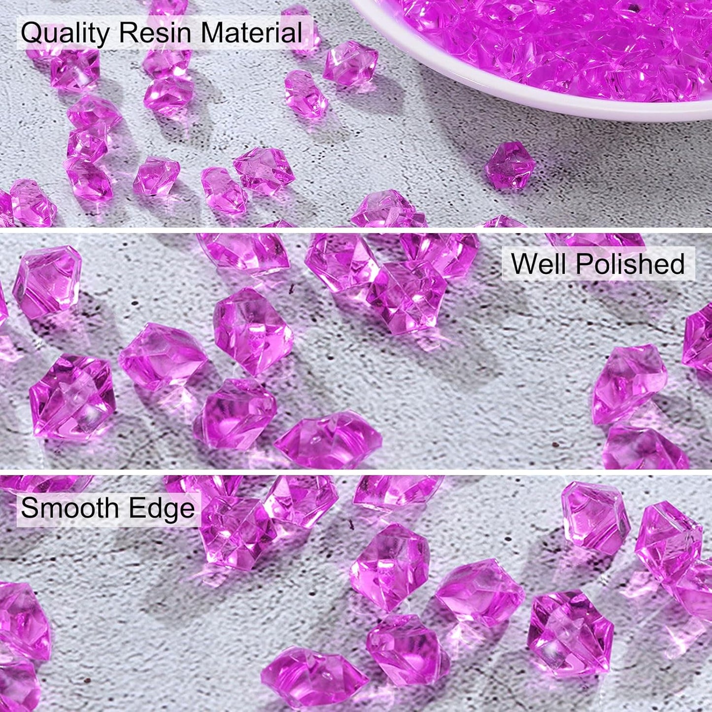uxcell 1000pcs Fake Ice Rocks, Dazzling Clear Resin Crushed Ice Sparkling Fake Diamonds Gem Stones for Vases Fillers Table Scatter, Theme Party Favors, Rose Red