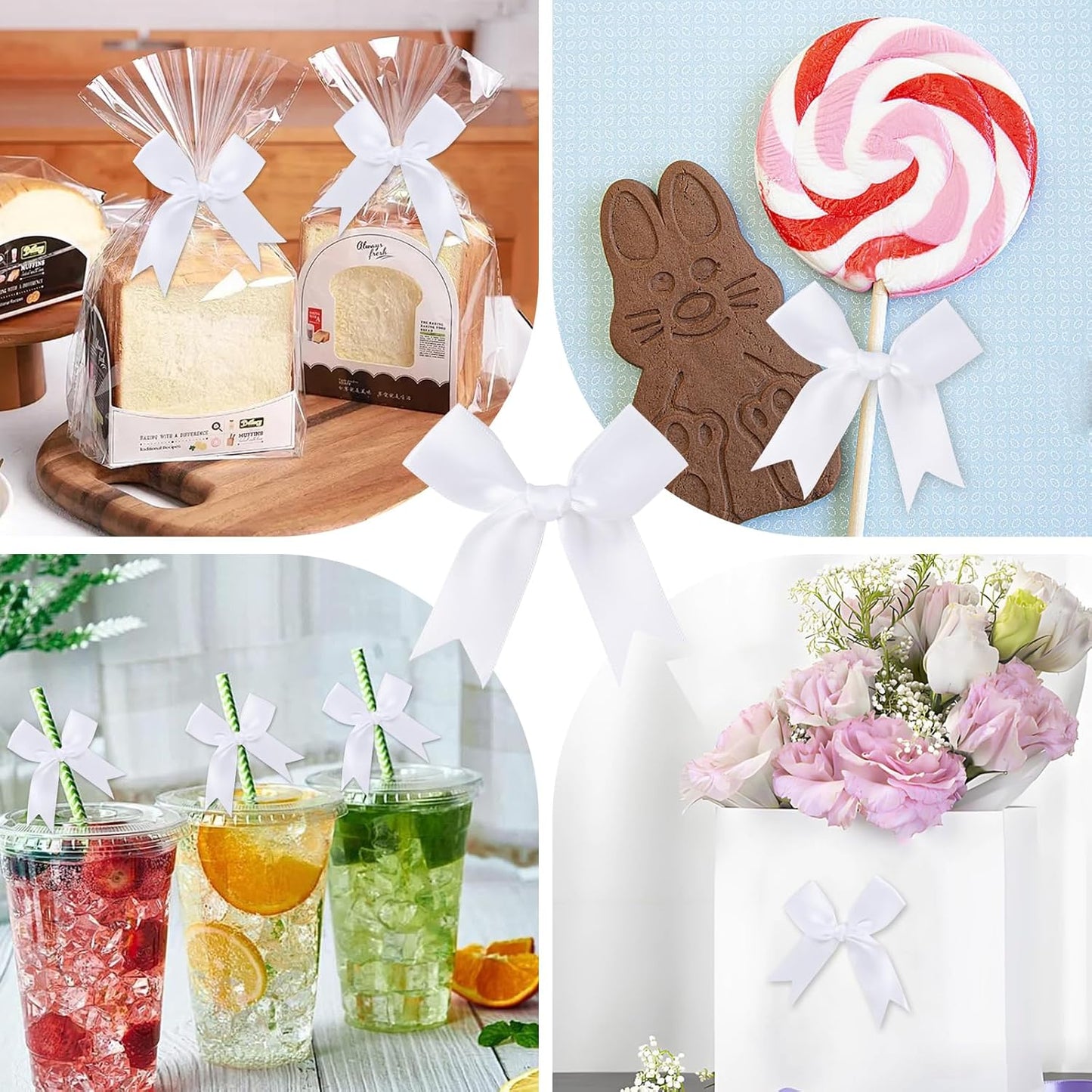 Feluwi White Gift Wrap Bows (50 Pcs) - 3.3 Inch Elegant Plastic-Free Bows for Christmas Gifts, Birthday Presents, Wedding Friendly Party Supplies, Baby Shower, Gift Bags Decorative Accessories