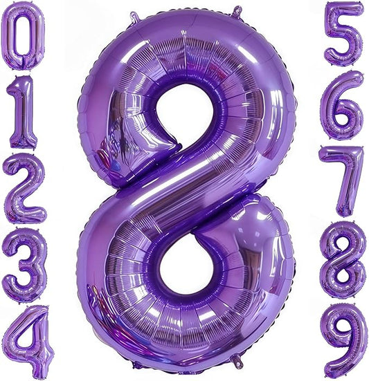 Purple 8 Balloon Number,40 Inch Number 8 Balloon Big Purple 8 Foil Mylar Helium Balloon for Birthday Party Decorations