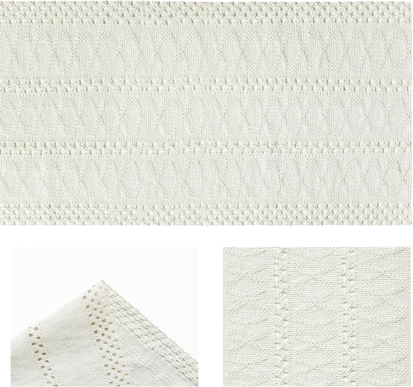 Artoid Mode Beige Farmhouse Woven Rustic Hollow Table Runner, Seasonal Holiday Hollow Kitchen Dining Table Decoration for Home Party Decor 12x108 Inch