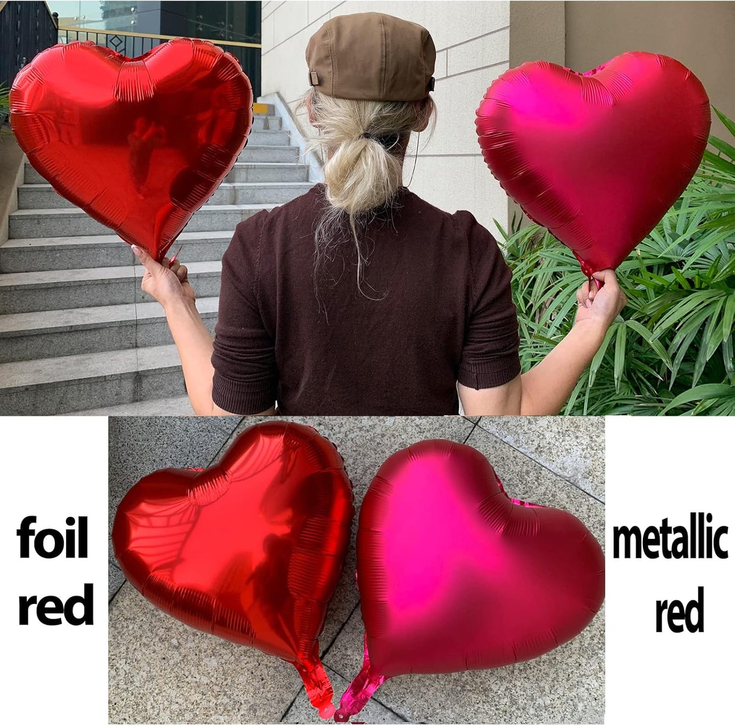 Jonhamwelbor 20Pcs 18 inch Metallic Red Foil Mylar Heart Shape Balloons Decorations Valentines Birthday Wedding Baby Shower Party (Metallic Red)