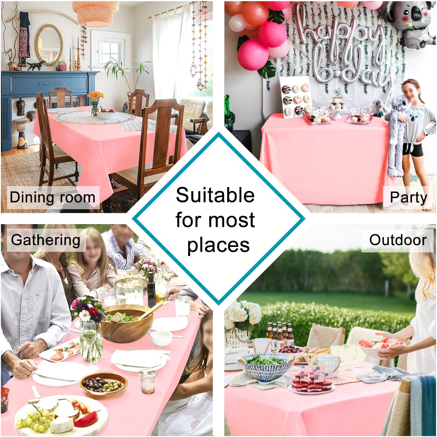 Hiasan Rose Pink Rectangle Tablecloth - Waterproof and Spillproof Washable Fabric Table Cloth for Dining Room Kitchen Party and Outdoor, 60 x 84 Inch