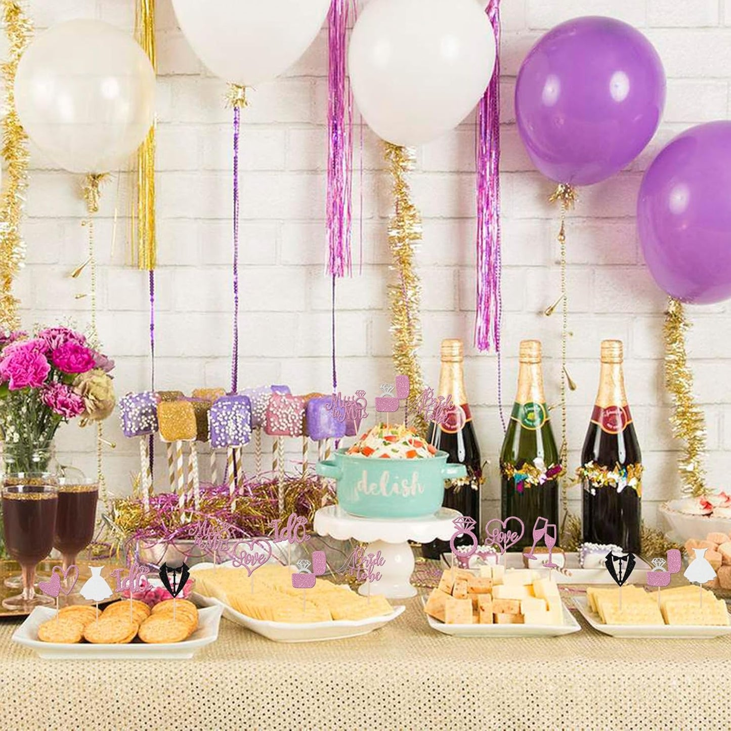 30 PCS Bride to Be Cupcake Toppers Glitter Miss to Mrs I Do Love Heart Ring Cupcake Picks Wedding Bridal Shower Cake Decorations for Wedding Engagement Bachelorette Party Supplies Purple