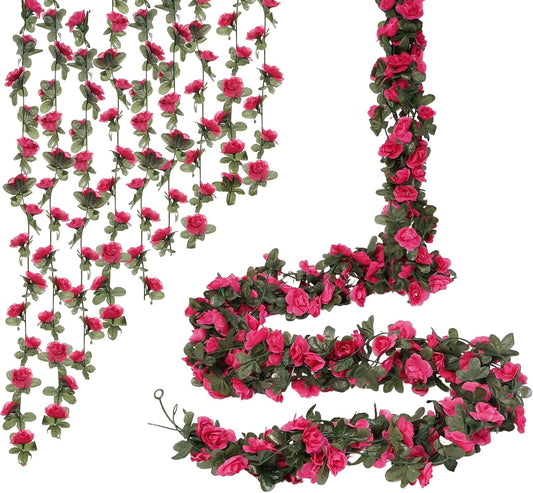 10 Pcs 82FT Flower Garland, Artificial Rose Garland Flowers Plants Fake Flower Hanging Rose Ivy, Birthday Party Valentine's Day Wedding Wall Arch Decor（Fuchsia）