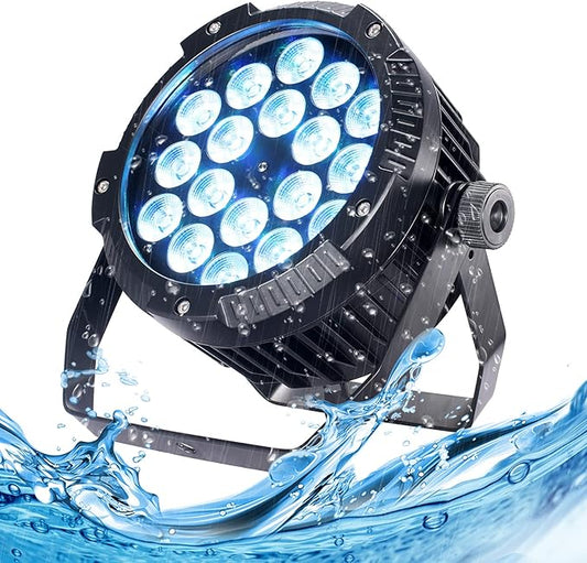 Outdoor Waterproof LED Par Lights 18x18W RGBWA UV 6in1 LED Light DMX Control Stage Light DJ Equipment Disco Lighting for Party, Club, Bar, Wedding, Halloween Decorations