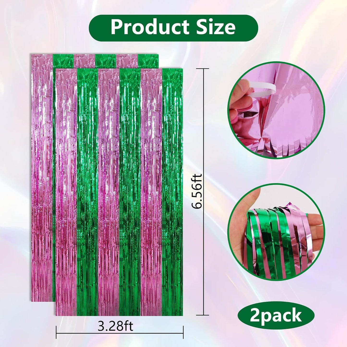 BEISHIDA Pink Green Door Streamers Backdrop Foil Fringe Tinsel Party Streamers Curtains Photo Backdrop for Birthday Graduation Wicked Party Decoations