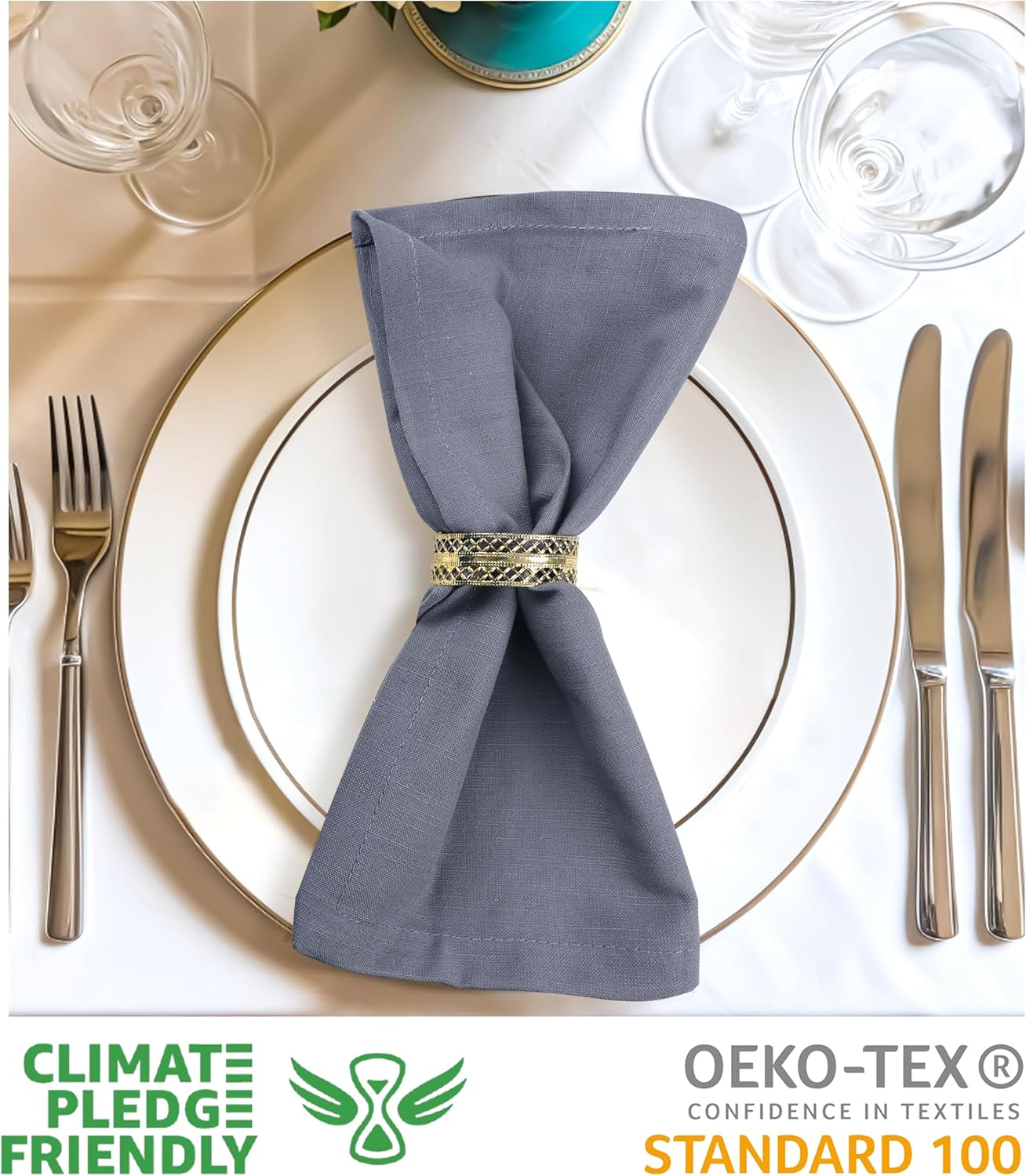 Urban Villa Dinner Napkins Solid Grey Color Cloth Napkins (Set of 12) Oversized 20x20 Inches 100% Cotton Slub Premium Quality Soft Durable with Mitered Corners Reusable Washable Everyday Use Napkins