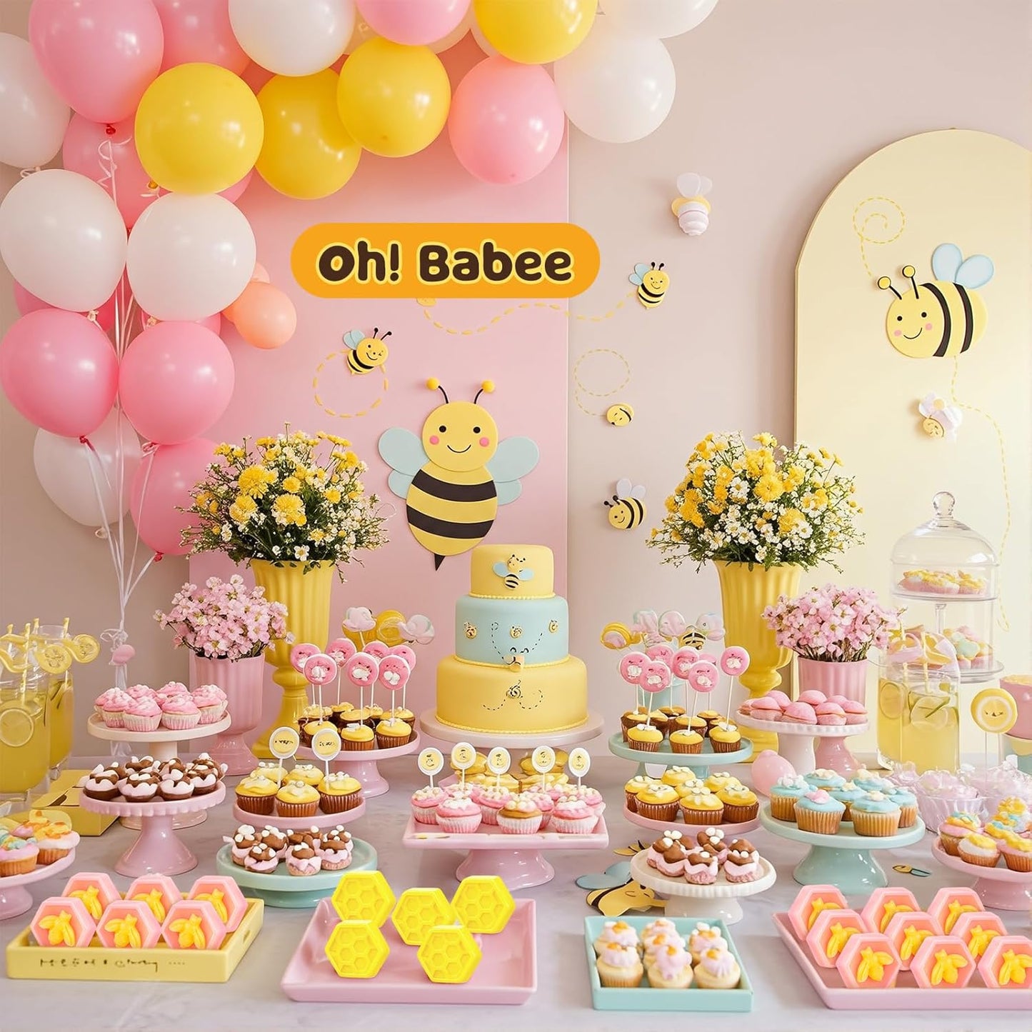 48 Set Baby Shower Favors Bee Party Favors Including Honeycomb Soap with Thank You Card Gift Honey Soap for Guest Gender Reveal Honey Gift Birthday Party Decorations (Pink,Yellow)