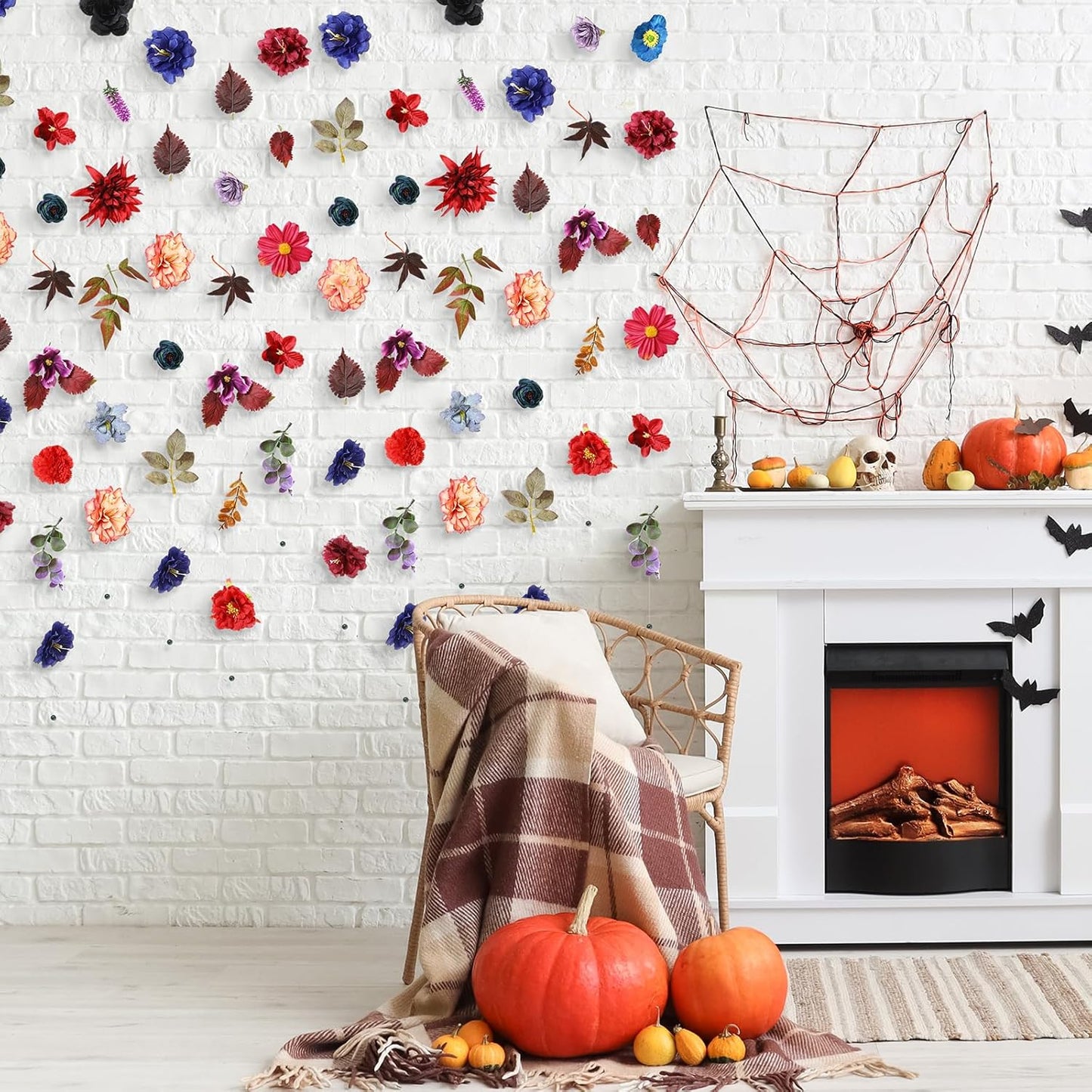 XunYee 6 Pcs 35.4 ft Flower Garlands Hanging Wildflower Backdrop Decoration Artificial Floral Garlands Fake Flower Vines Faux Silk Decor for Halloween Fall Wedding Garden Wall Arch (Autumn)