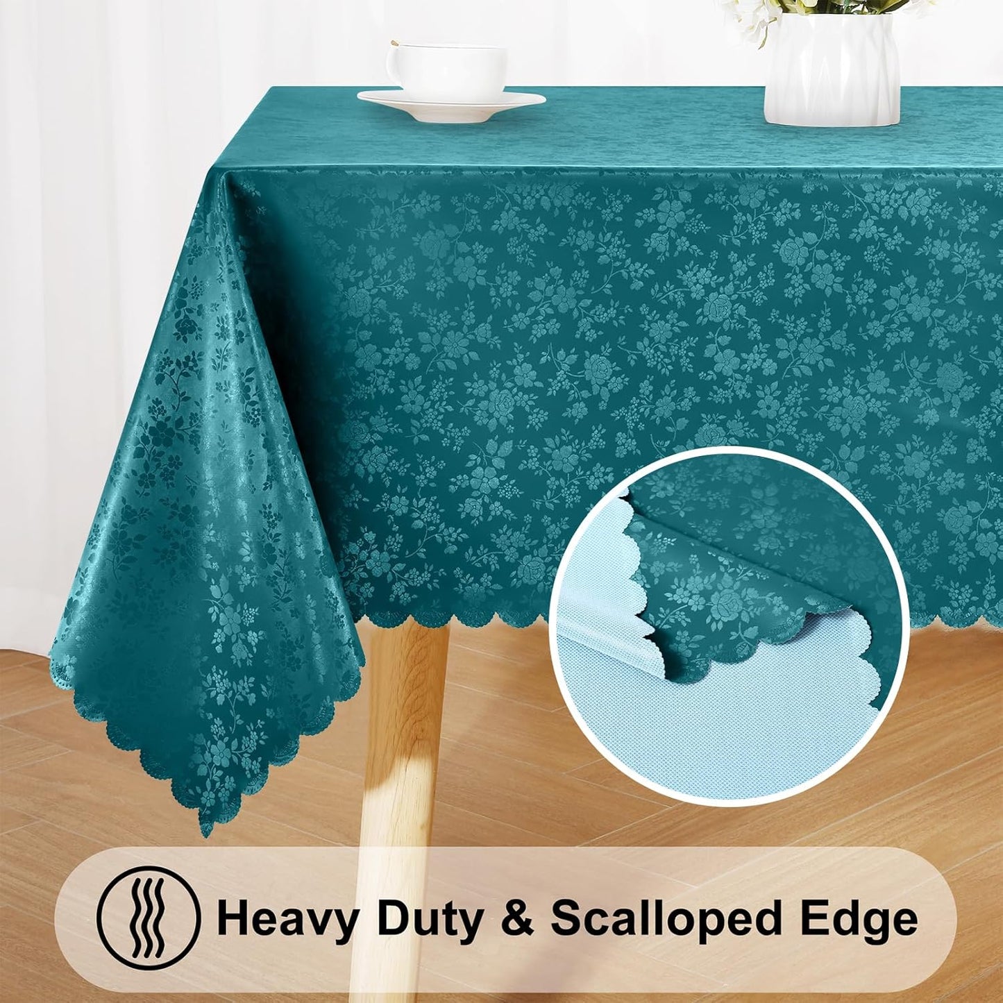 Smiry Rectangle Table Cloth, Waterproof Heavy Duty Vinyl Tablecloths, Wipeable Washable Table Cover for Kitchen and Dining Room (Emerald Green, 60" X 120")