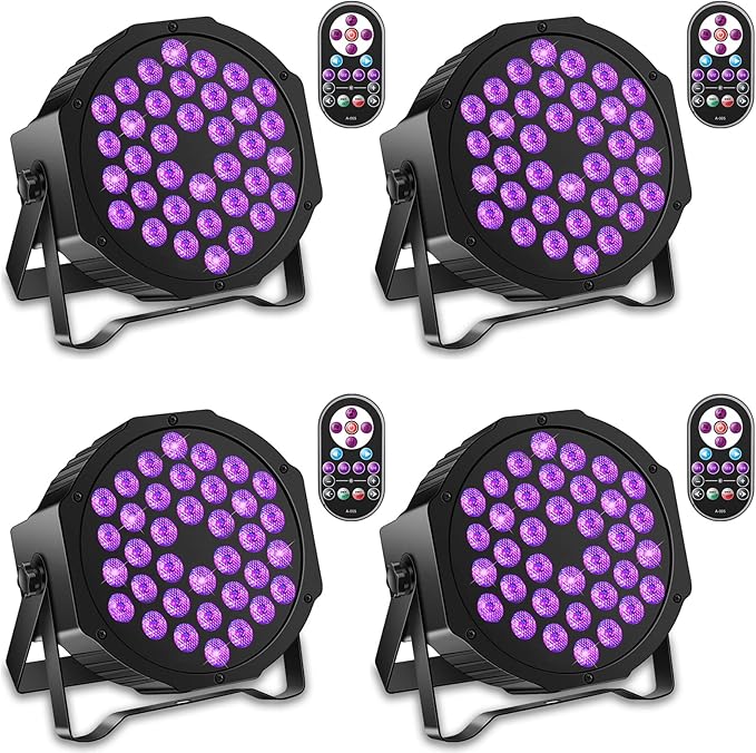 U`King Black Lights 72W UV LED Blacklight Glow in The Dark Black Light with Remote Control DMX Sound Activated Portable Strobe Lights for Parties Birthday Wedding DJ Stage (4 Packs)