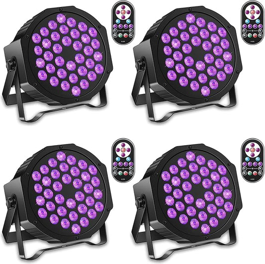 U`King Black Lights 72W UV LED Blacklight Glow in The Dark Black Light with Remote Control DMX Sound Activated Portable Strobe Lights for Parties Birthday Wedding DJ Stage (4 Packs)