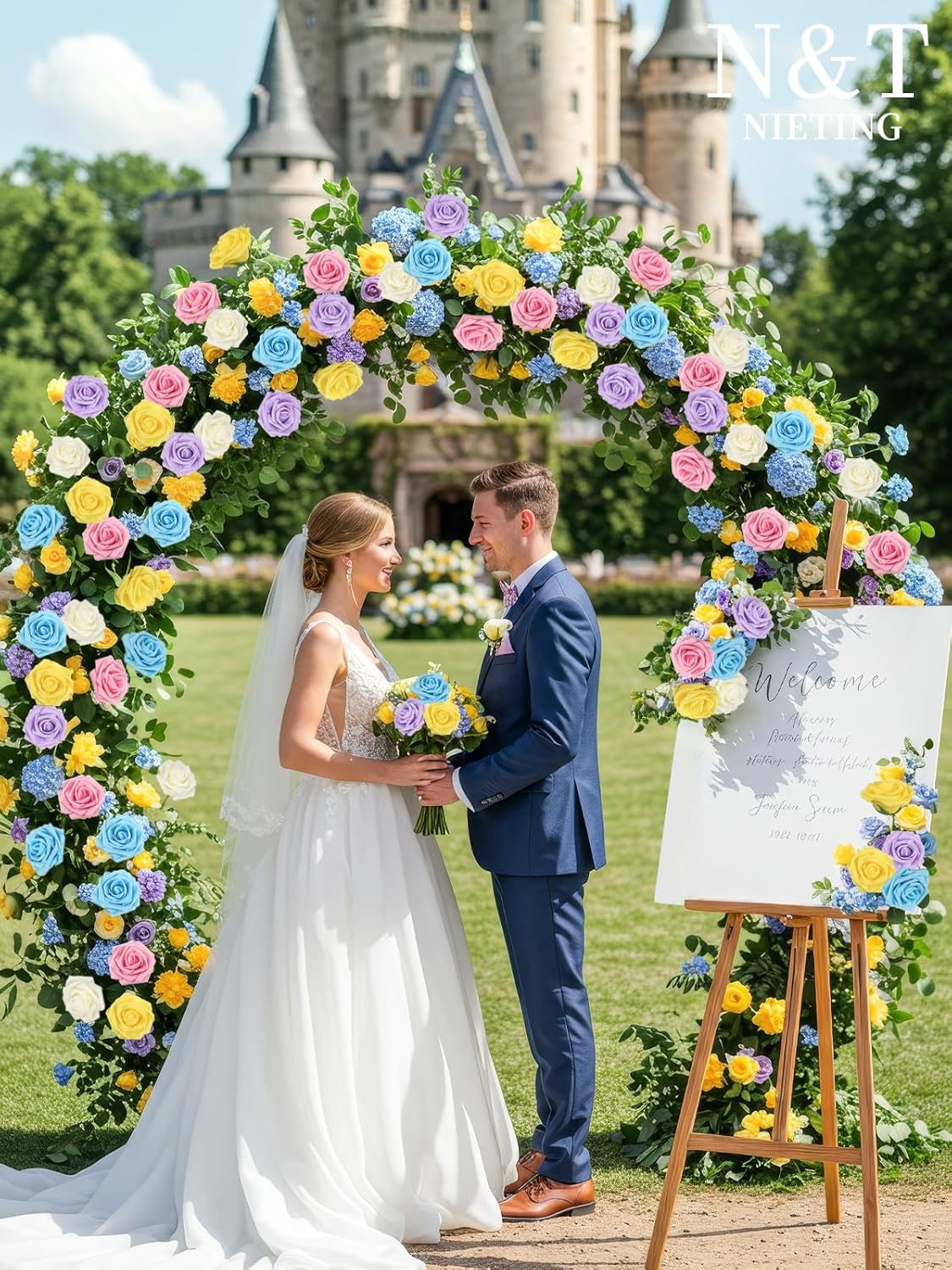 N&T NIETING Artificial Flowers Easter, Fake Flowers Roses Perfect for DIY Wedding Bridal Bouquets Centerpieces Bridal Shower Party Home Flower Arrangement Decorations, 50Pcs, Series Color B