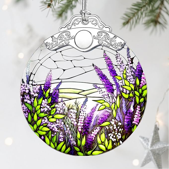 Stained Glass Ornament, Flower Christmas Decorations, Christmas Ornaments for Tree, Holiday Ornament, Flower Lovers Gifts, Holiday Party Gifts, Gift Ideas & Xmas Gift - Lavender