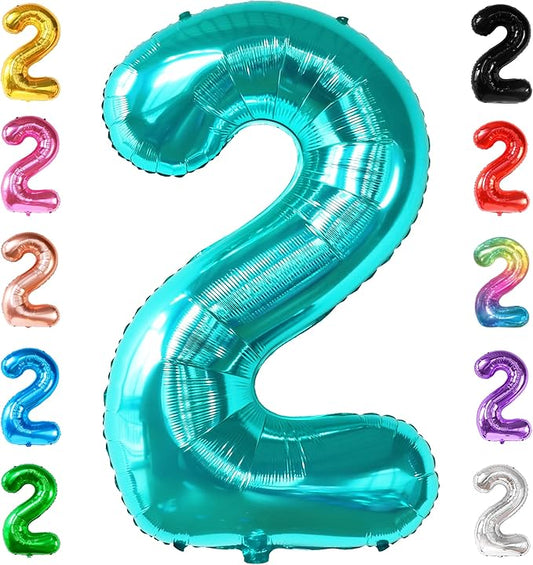 KatchOn Aqua Blue Number 2 Balloon - 40 Inch | Teal 2 Balloon Number, 2nd Birthday Decorations