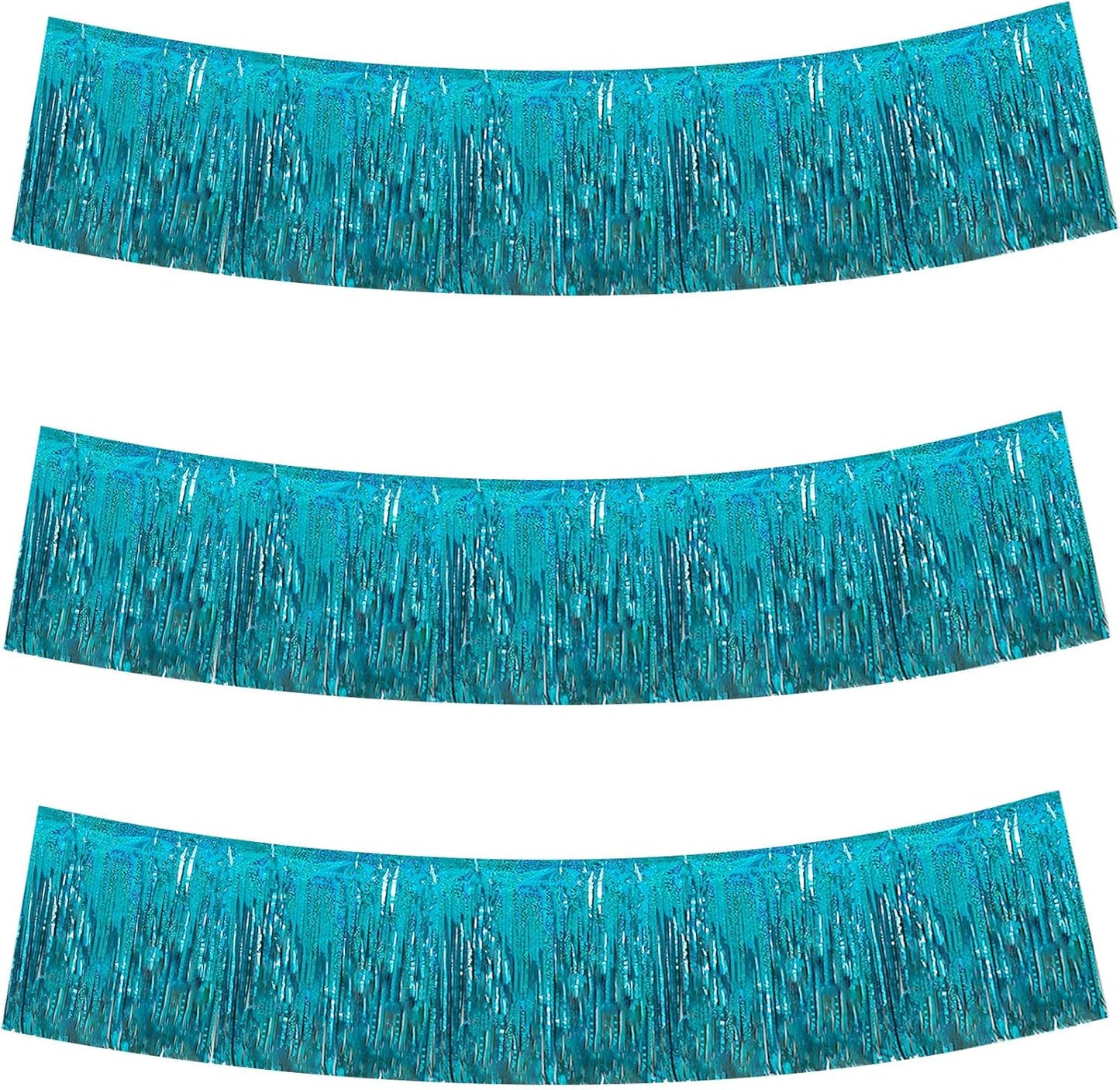 BEISHIDA 3 Packs Metallic Foil Fringe Garland Laser Lake Blue Wall Hanging Tinsel Fringe Banners for Car Floats Bridal Shower Wedding Birthday Easter Graduation Holiday Party Decoration(30 Feet)