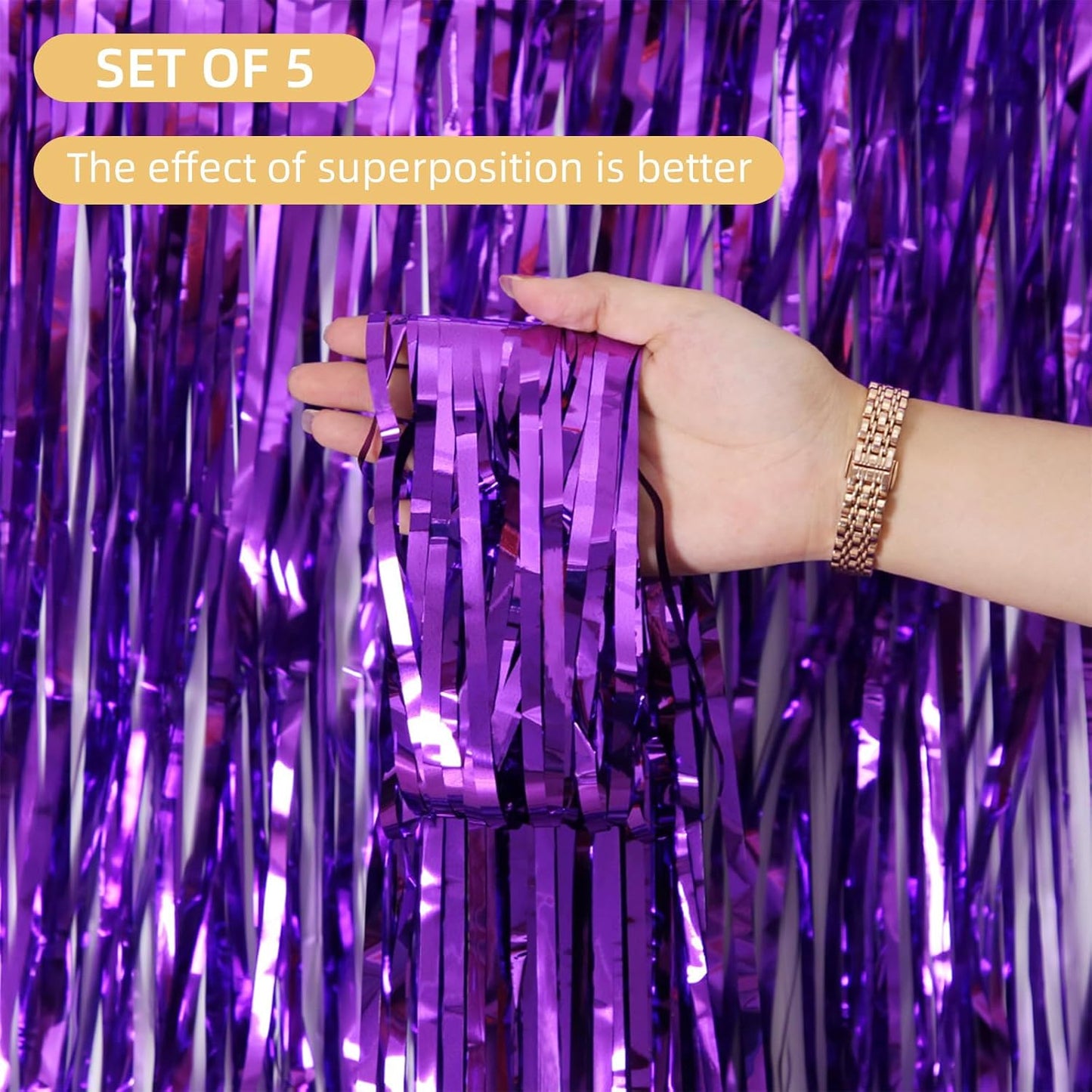 5 Pack Purple Fringe Backdrop 3.2ft x 8.2ft Foil Curtain Tinsel Foil Fringe Curtains Backdrop Tinsel Backdrop Streamers for Birthday Curtain Party Decoration Wedding Christmas Decoration (Purple)