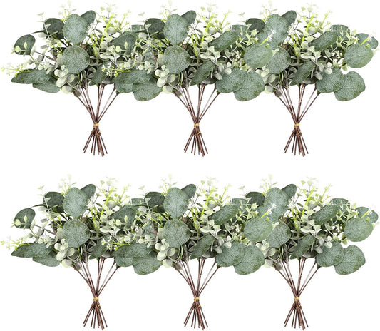 40 Pcs Artificial Greenery Eucalyptus Stem Silver Dollar Leaves Baby Eucalyptus Leaves Suitable for Family Wedding Vase Centerpieces Bouquet Flower Arrangement