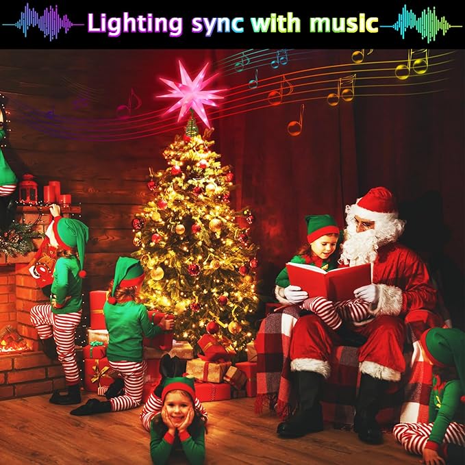 Christmas Tree Topper Star, Smart LED Lighted Christmas Treetop Decorations with Remote, Bluetooth App Control-Music Sync Color Changing, Hanging Star Decor for Indoor/Outdoor-16 Inches