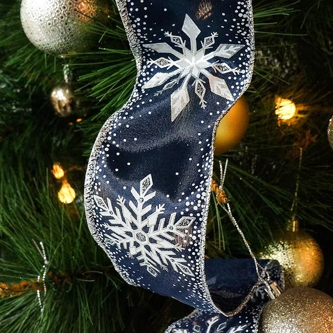 CT CRAFT LLC Blue Snowflake Christmas Tree Topper Bow 11" with 4 Ribbon Streamers x 3 Yards Long Each for Holidy Elegant Fancy Home Décor Indoor