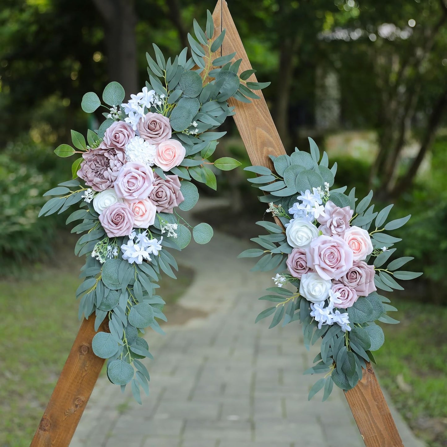 Artificial Dusty Rose Wedding Arch Flowers Swags Set of 2 for Welcome Signs, Ceremony & Reception Decorations, Blush Pink Flowers