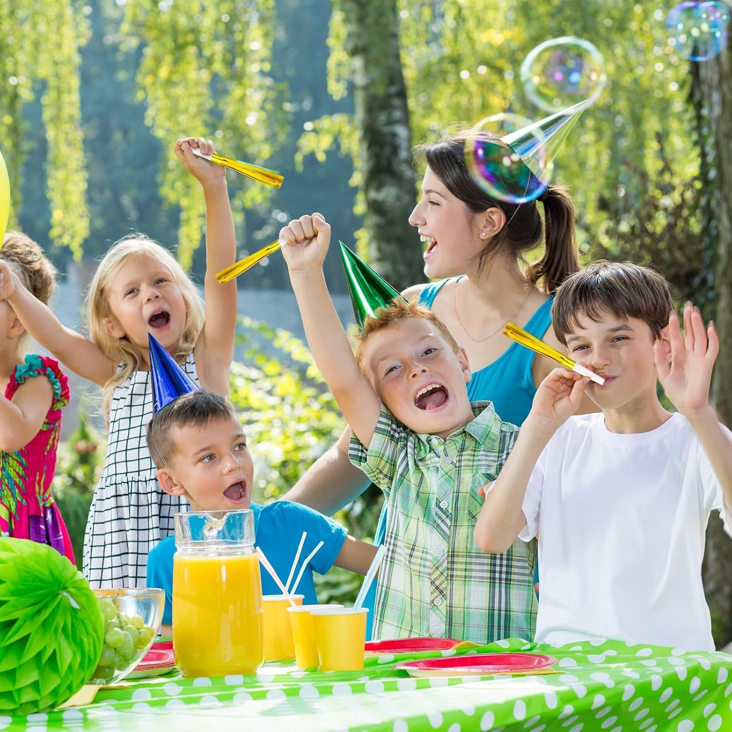 48 Pcs Gold Noise Makers Glitter Metallic Fringed Noise Makers Horns for Baby Shower, Kids Birthday, New Year Party Favor - Gold