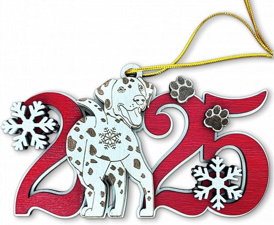 Dalmatian 2025 Christmas Ornament – Cute Wooden Dog Tree Decoration with Snowflakes & Paw Prints for Dalmatian Lovers, Pet Owner Christmas Décor