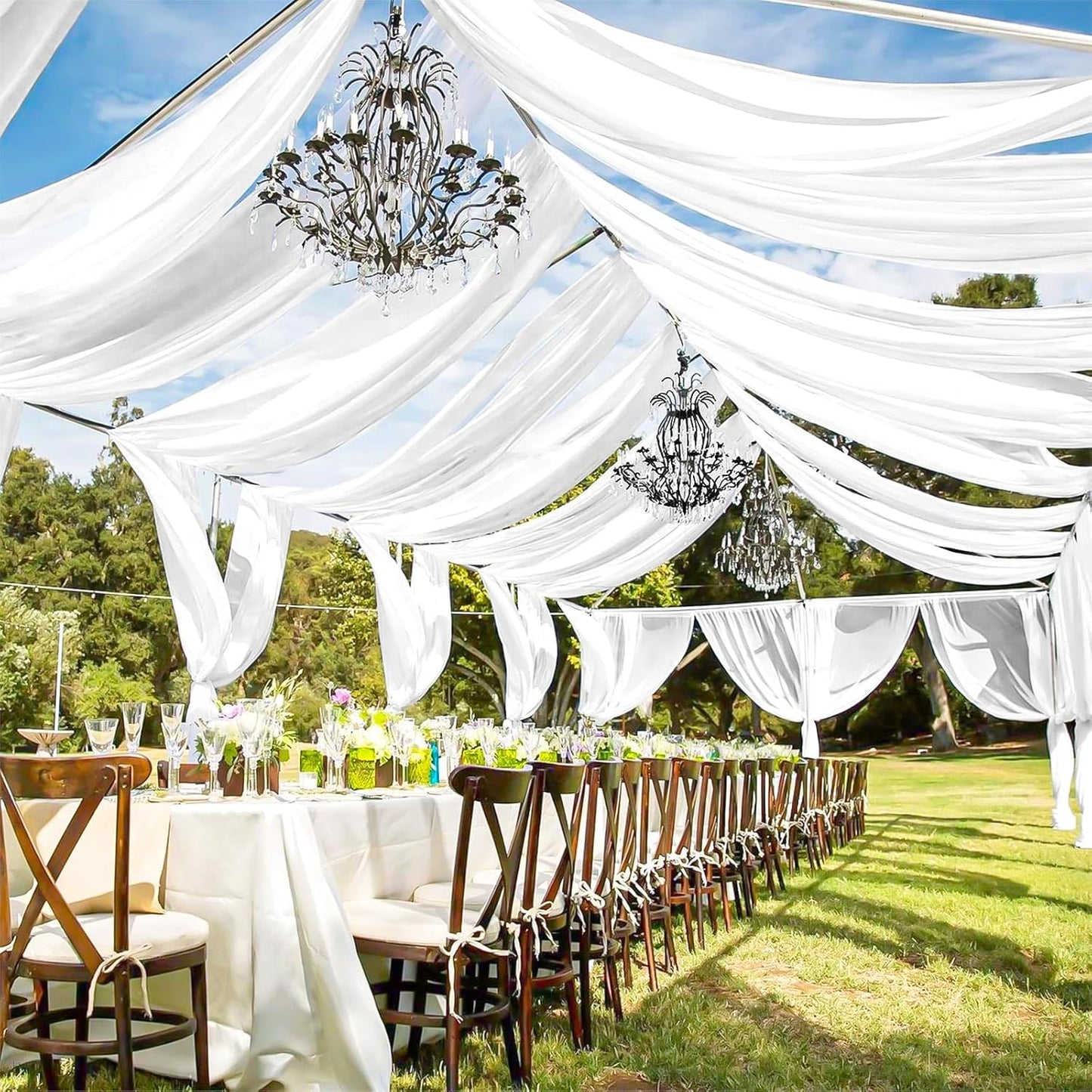 6 Panels White Wedding Ceiling Drapes 5ftx40ft Ceiling Drapes Chiffon Fabric Arch Draping Sheer Curtains Soft Drapery Draping Wedding Ceiling Decorations for Party Ceremony Stage Swag