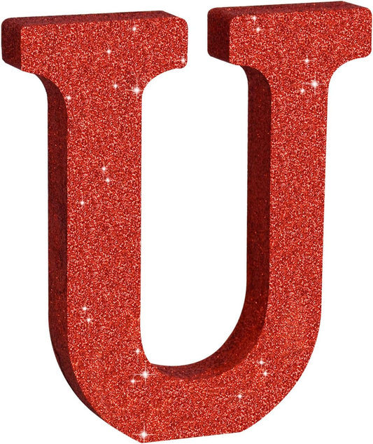 TONIFUL 8 Inch Red Glitter Letter U Table Centerpiece A-Z Red Birthday Party Decorations,Red Alphabet U for Birthday,Chrismas,Graduation,Bridal Shower,Wedding,Anniversary Party Supplies