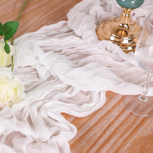 Snowkingdom 13Ft White Cheesecloth Table Runner, 160inch Long Cheese Cloth Boho Gauze Runner for Wedding Bridal Baby Shower Birthday Christmas Holiday Party Sheer Table Decorations