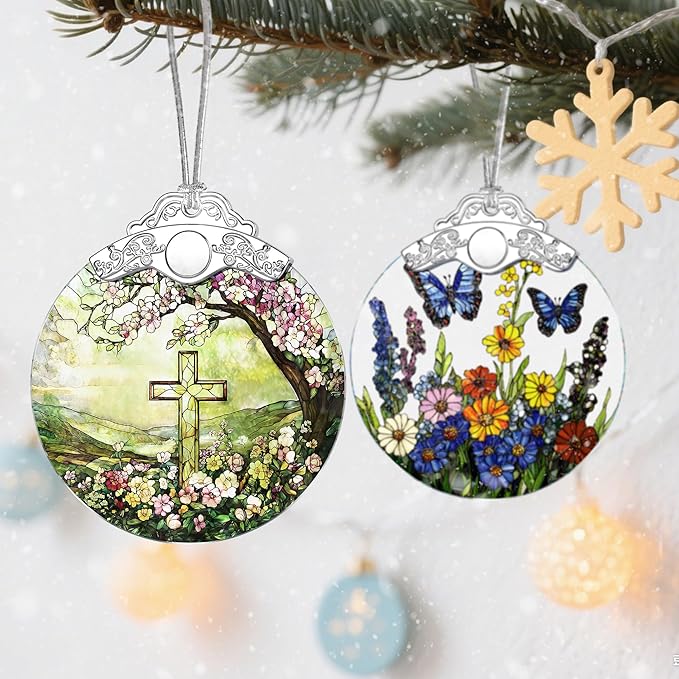 Religious Ornament, Stained Glass Christmas Decorations, Christmas Ornaments for Tree, Holiday Ornament, Cross Gifts, Holiday Party Gifts, Gift Ideas & Xmas Gift
