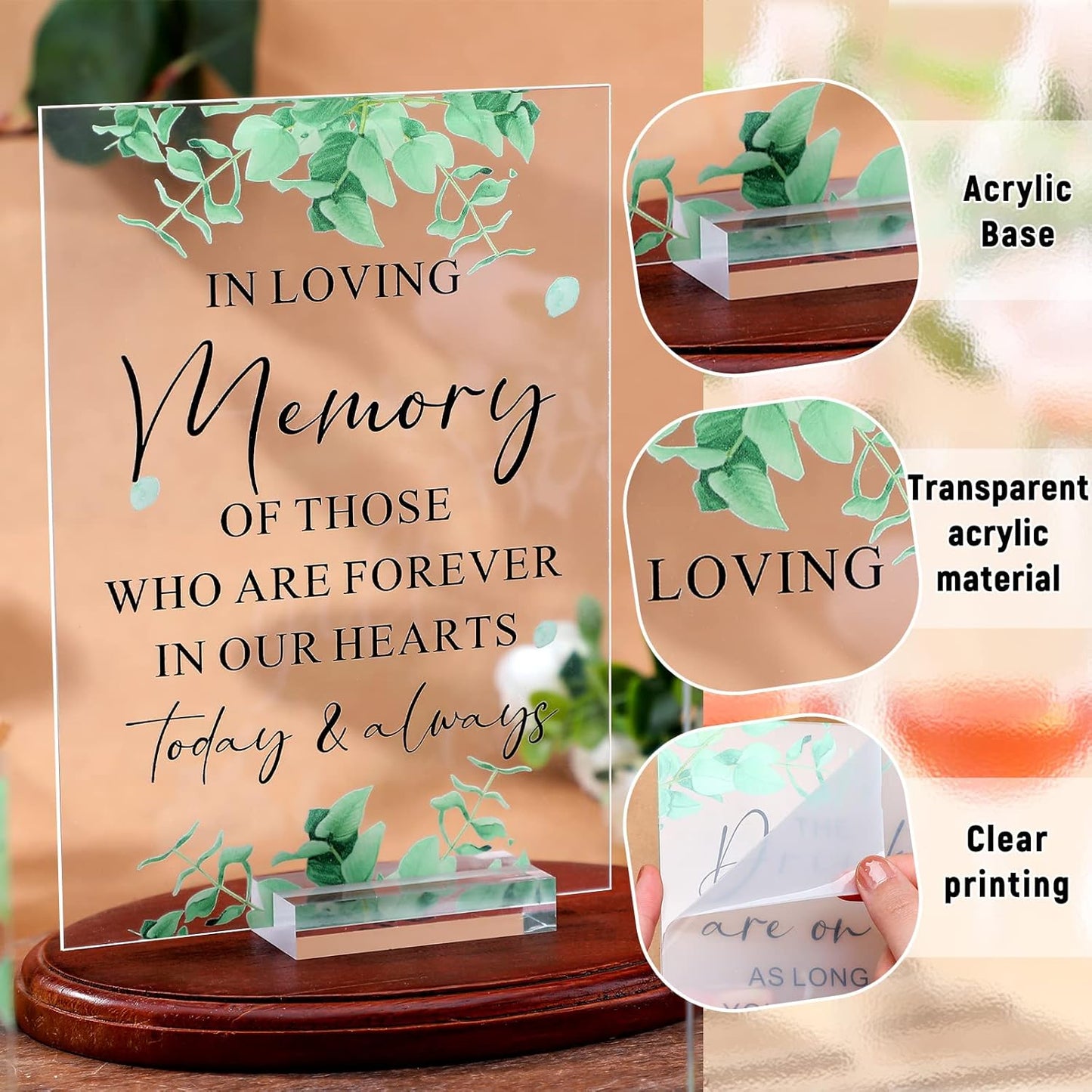 Weysat 6 Pcs Clear Acrylic Wedding Signs for Reception and Ceremony 5'' x 7'' Wedding Signage with Stand in Loving Memory Table Decorations Cards and Gifts Guestbook Reserved Table Sign(Elegant Style)