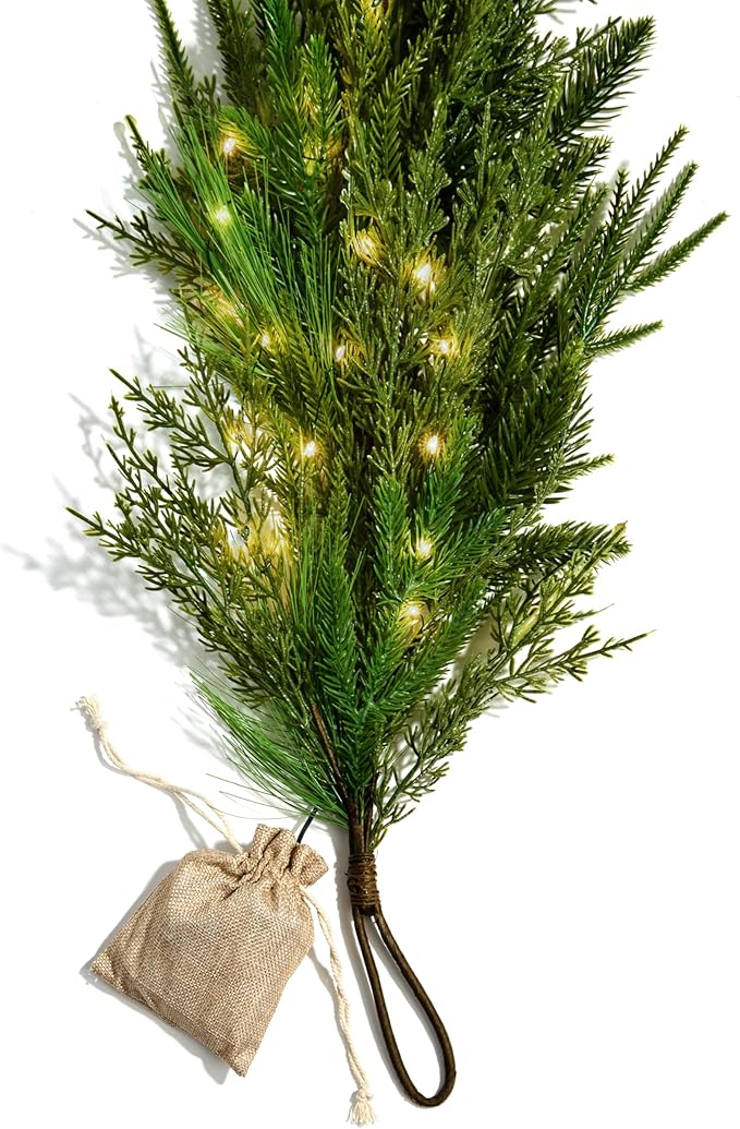 LampLust Mantle Garland with Lights Battery Operated, 6 Ft Realistic Norfolk Pine Greenery Garland for Mantle All Year Round, 100 LED Lights with Timer, Table Top Decor for Dining Table