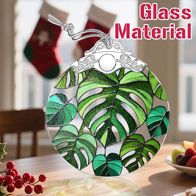 Christmas Ornaments: Stained Glass Ornament, Christmas Tree Ornament, Hanging Ornaments for Home Decor & Xmas Tree Decorations – Exquisite Holiday Decor, Gifts & Holiday Present - Monstera