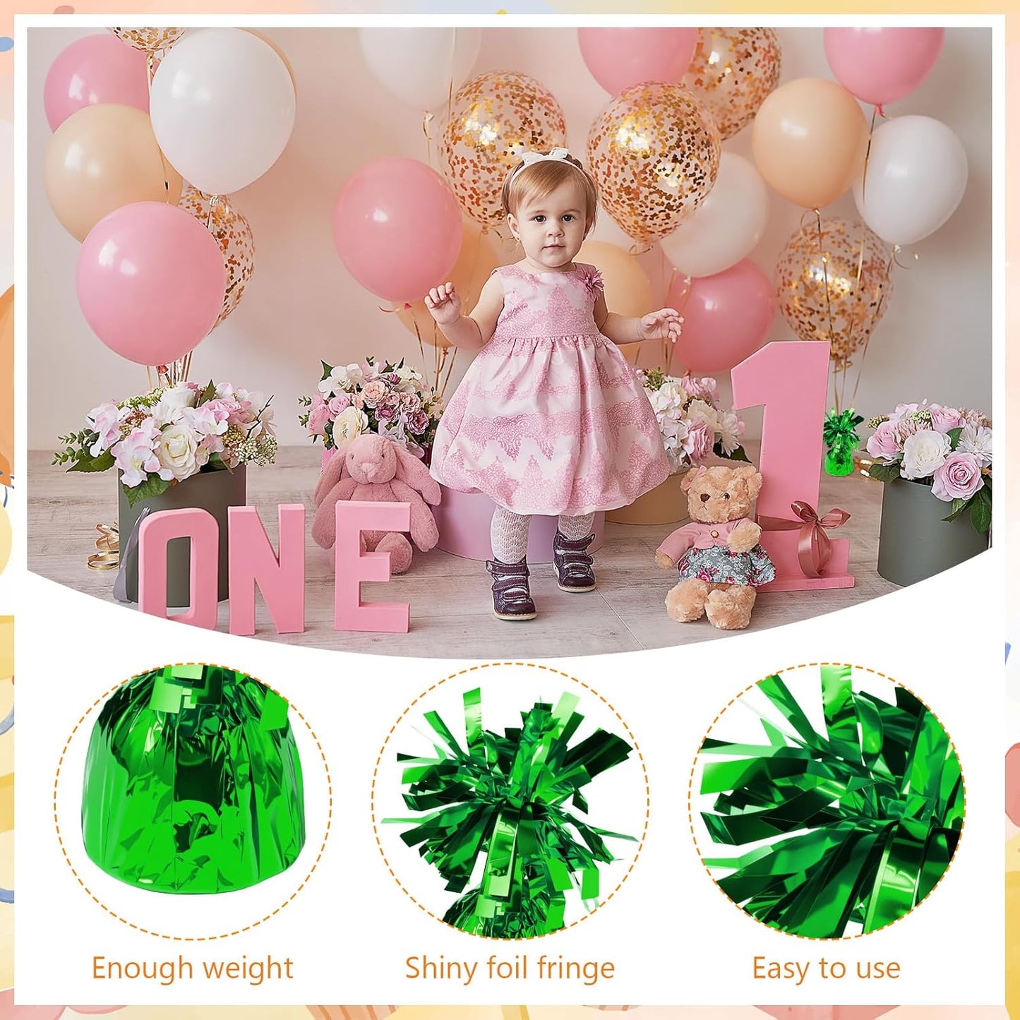 8 Pcs Green Metallic Balloon Weights Holder Anchors Balloon Holder Weights for Helium Balloons Birthday Graduation Party Christmas Wedding Celebration Decoration (Green)