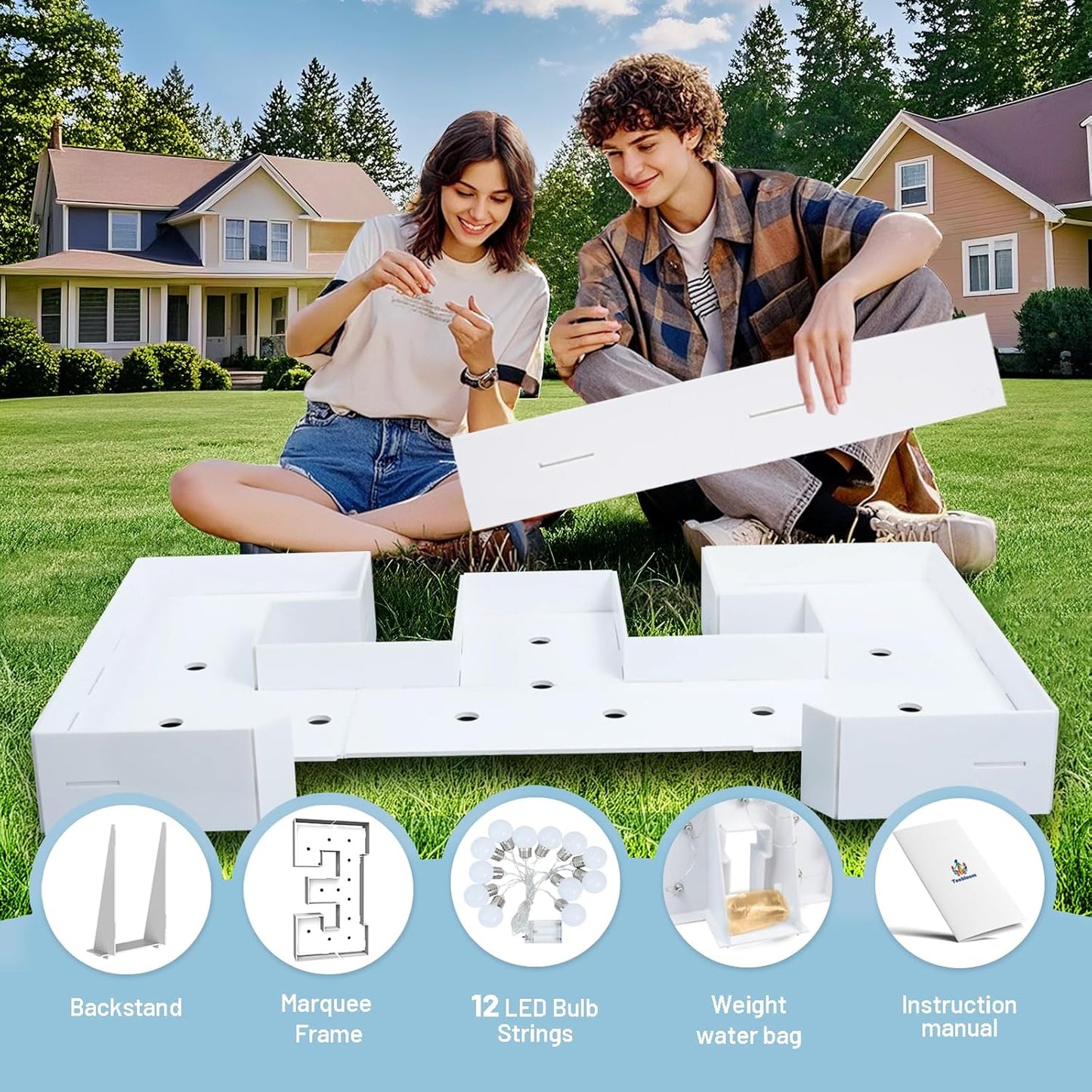 4FT Marquee Light Up Letters E,Party Decoration Large Marquee Light Up Letters with Weighted Water Bag,Pre-cut Foam Board Set Can Be Used for Birthdays,Weddings,Baby Anniversaries