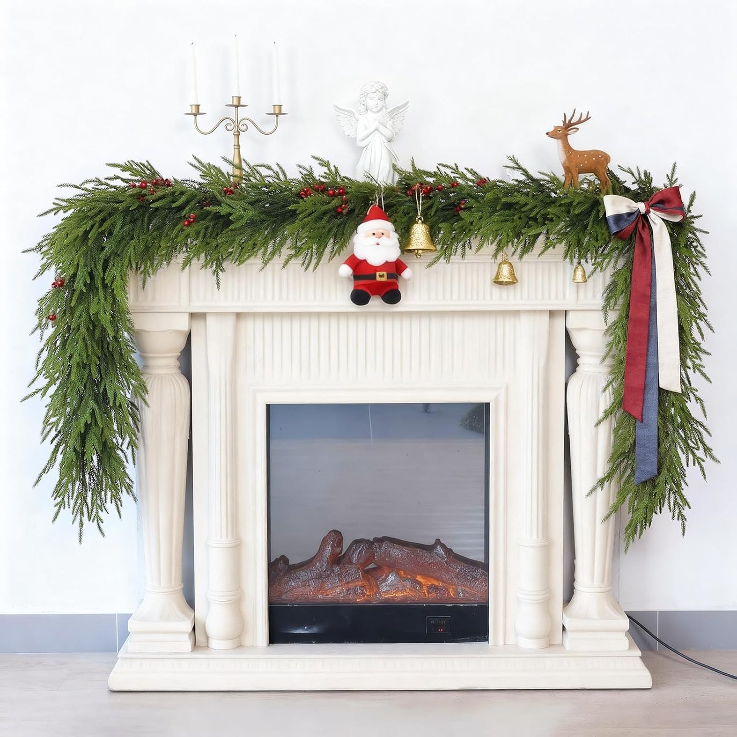 5FT Christmas Artificial Norfolk Pine Garland for Fireplace - Realistic Faux Greenery Fake Garland for Holiday,Table, Window,Mantel,Stairs, Home,Indoor Outdoor Decor (2PCS)