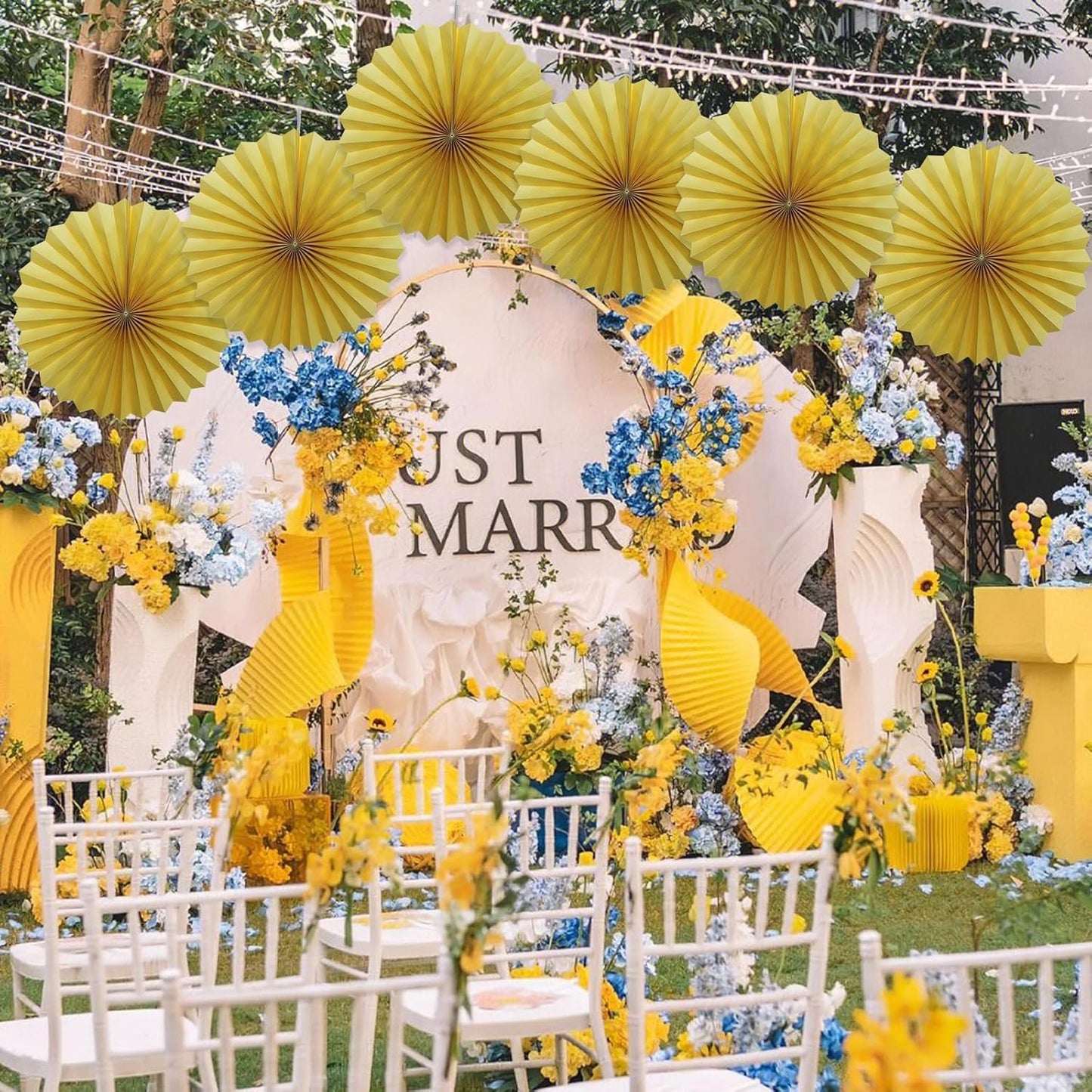 Yellow Birthday Decorations,DIY Yellow Paper Fans Hanging Decoration ,Party Supplies Party Fans 16in, Wedding Graduation Events Accessories 30 Color DIY Set （Yellow）