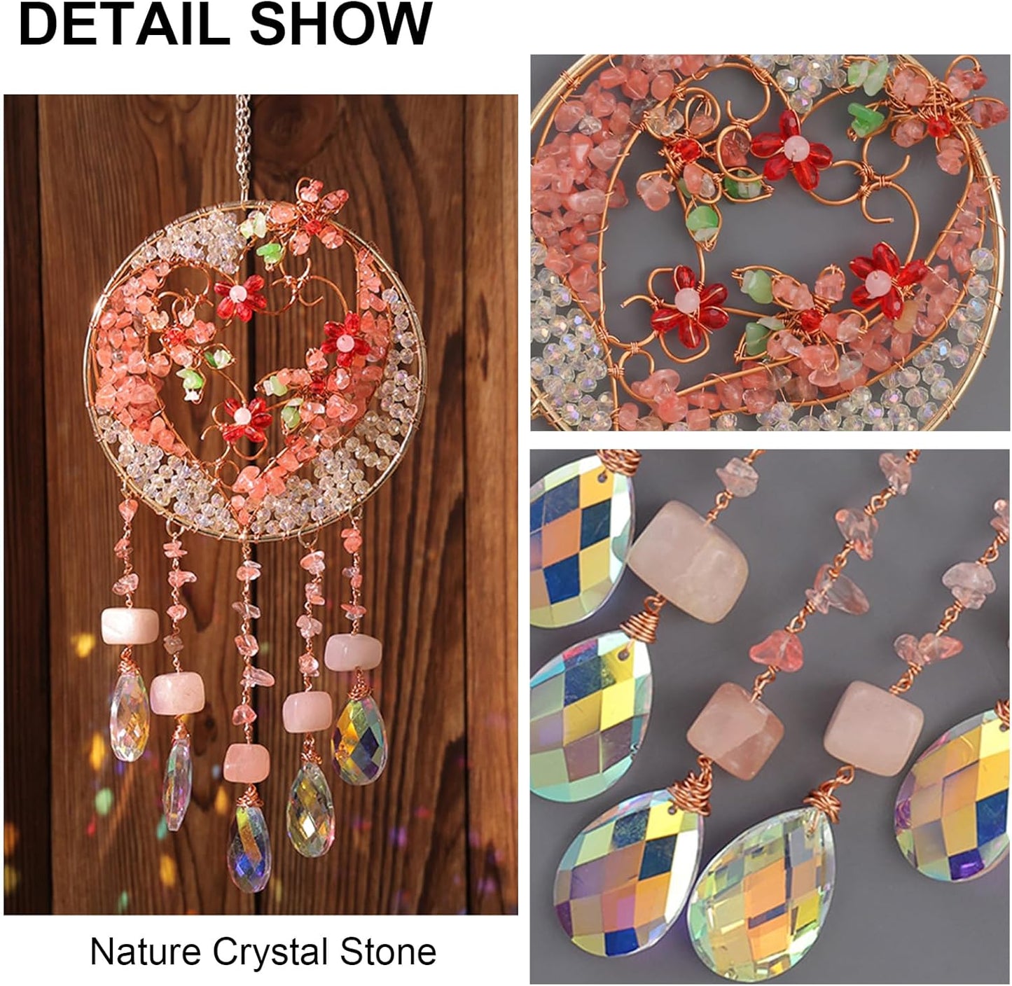 TUOKING Crystal Suncatchers for Window Pink Love Dreamy Crystal Natural Stone Sun Catchers Rainbow Maker Ornament Gift Home Garden Decoration