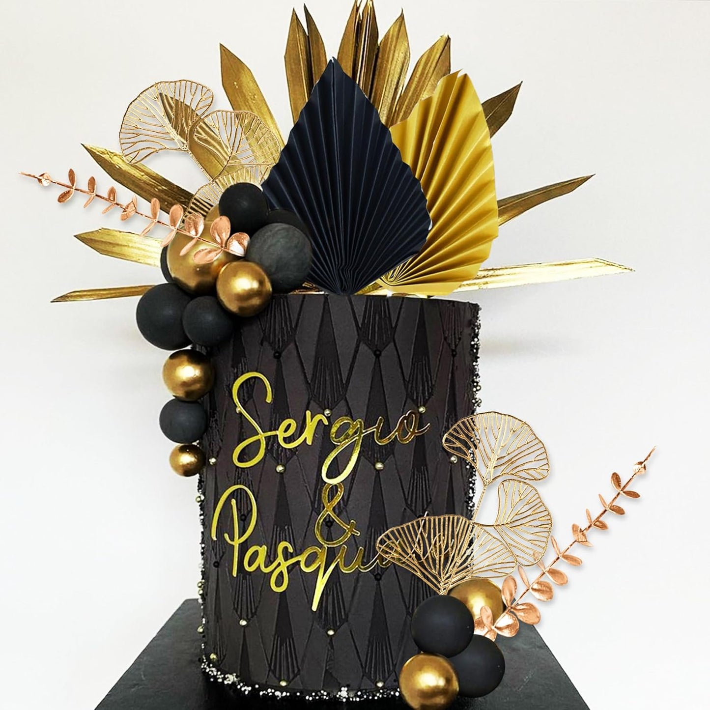 Boho Cake Topper Black Gold Ball Cake Top Man Cake Decorations Roar 1920s Cake Decorations for Baby Shower Party Decorations Wedding Anniversary Party Supplies