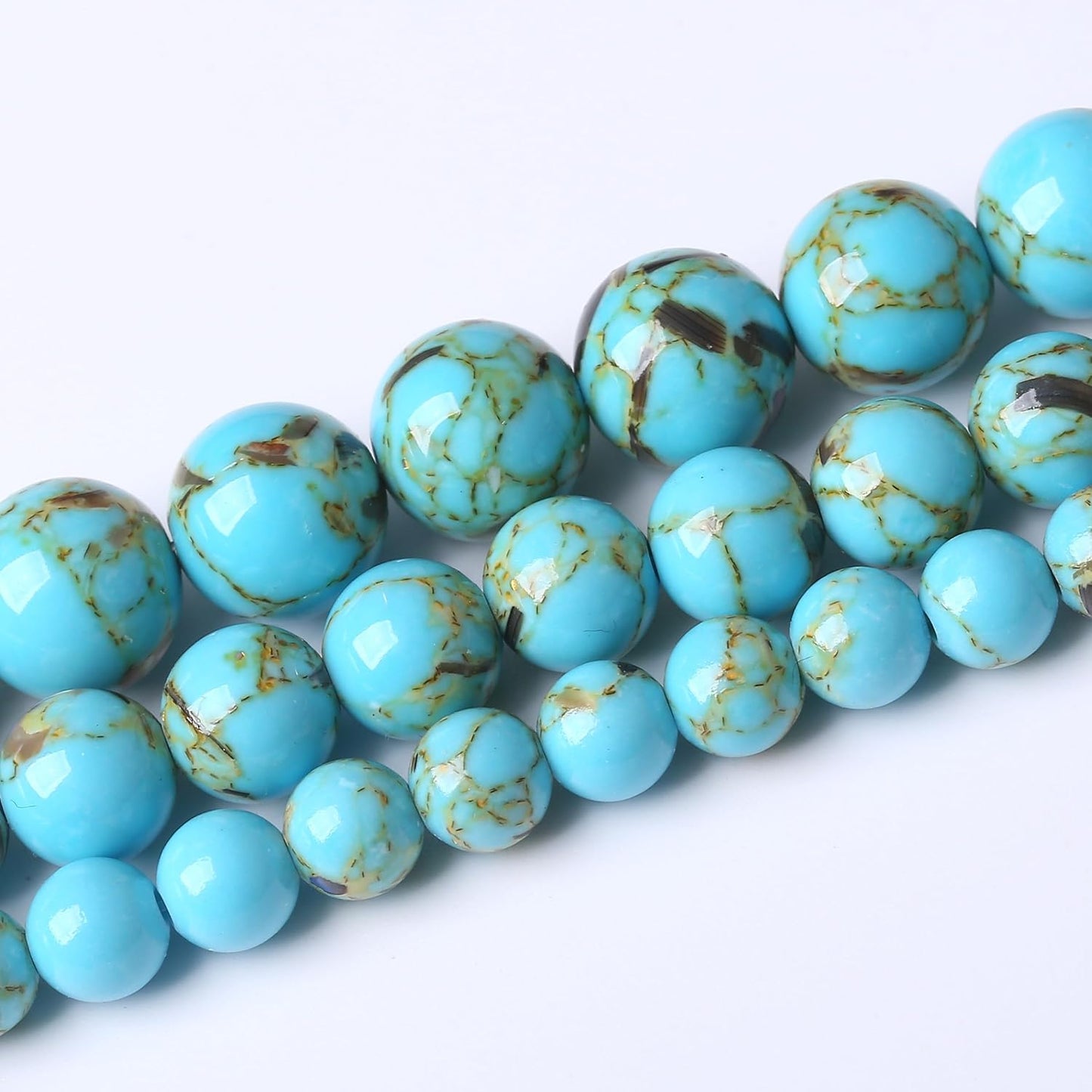 Blue Shell Turquoise Stone Beads Gemstone Round Crystal Energy Jade Beads Stone Beads for Jewelry Making DIY Bracelet Necklace Jewelry Making 1 Strand 15.5inch 60PCS 6MM
