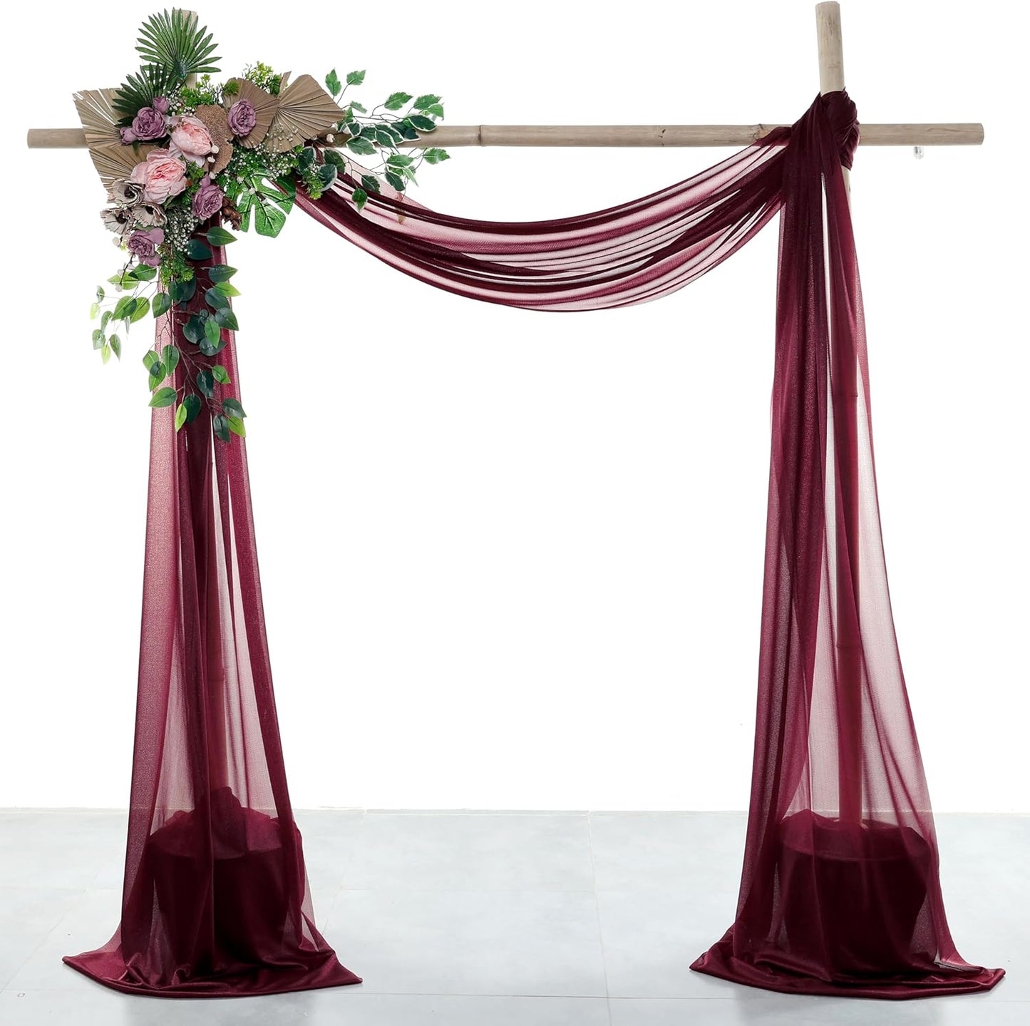 VDS Pack of 2 Panel (30 Inch X 50 Feet) Wedding Arch Draping Fabric Sheer Chiffon Fabric Drapery for Wedding Ceremony Reception Swag Backdrop Canopy Chuppah ARBO Altars Decoration (Burgundy)