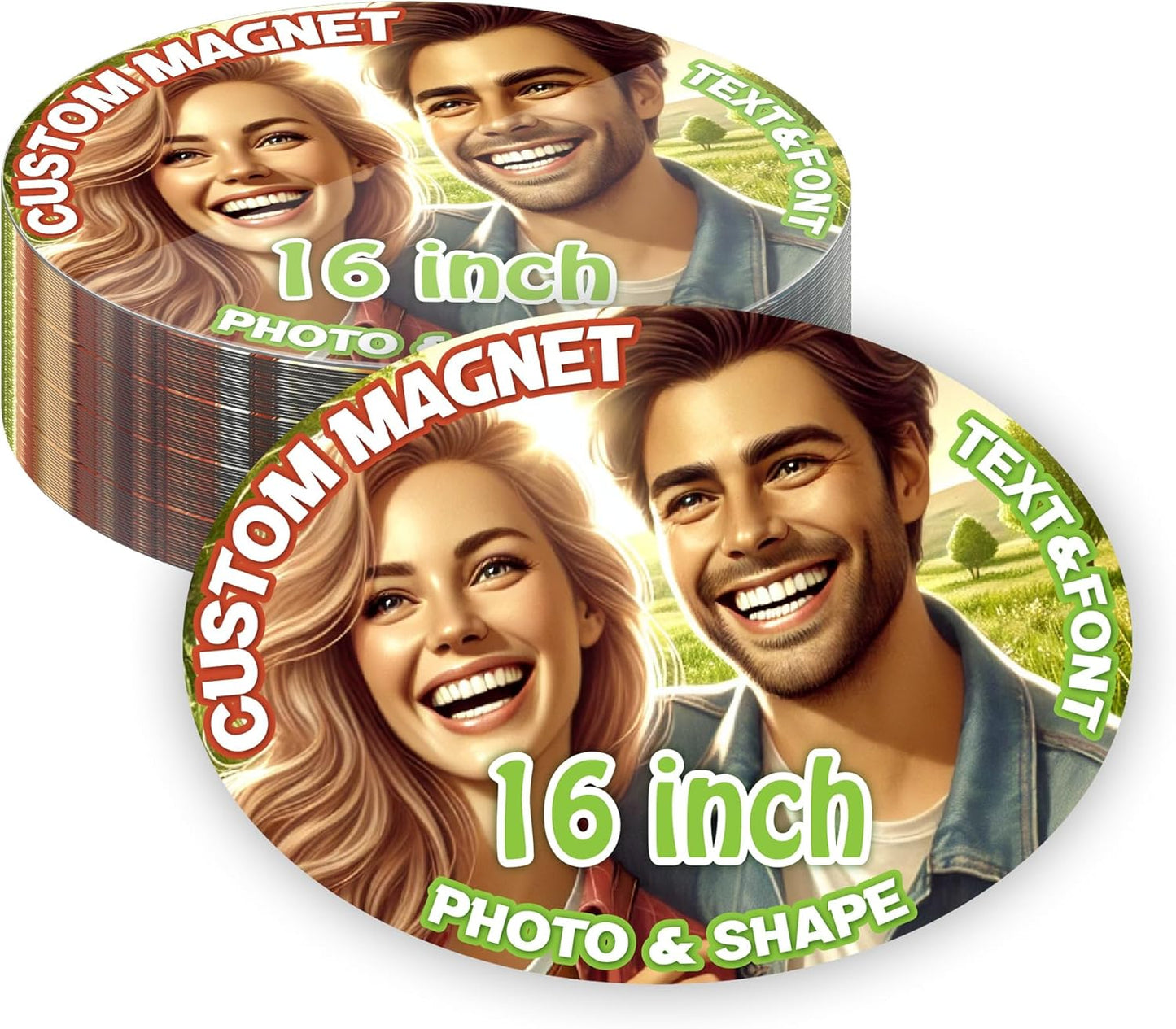 KETABAO – 16" Customized Oval Photo Magnets - Personalized Refrigerator and Car Magnets for Home and Office Decor