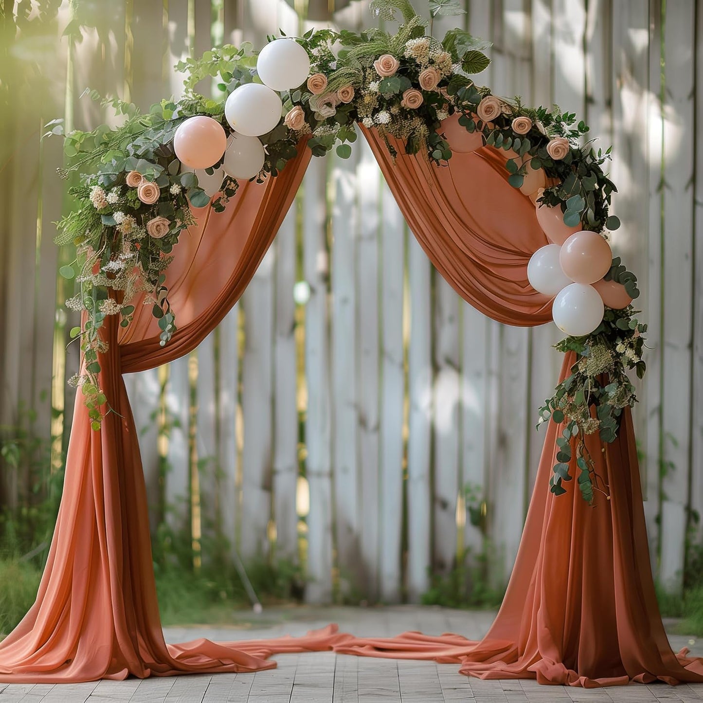 Wokceer Wedding Arch Draping Fabric Terracotta 2 Panels 28.7" x 20FT Sheer Drapes Backdrop for Ceremony, Birthday Party, Bridal Shower Decoration