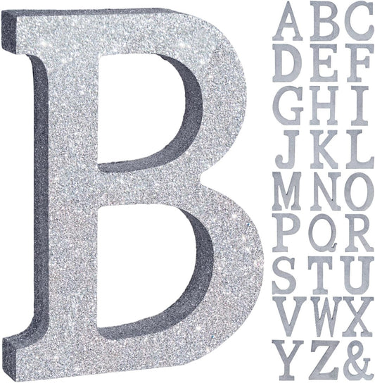 TONIFUL 8 Inch Silver Glitter Letter B Table Centerpiece A-Z Silver Birthday Party Decorations,Silver Alphabet B for Birthday,Chrismas,Graduation,Bridal Shower,Wedding,Anniversary Party Supplies