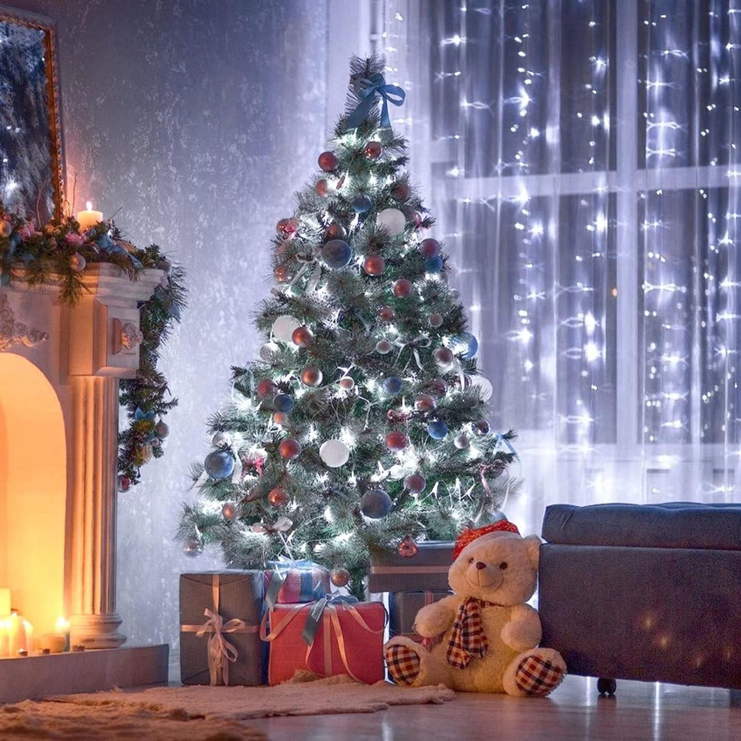 JMEXSUSS 250 LED White Christmas Lights Indoor Outdoor, 91.5ft Connectable Christmas String Lights 8 Modes, Clear Wire Twinkle String Light Plug in for Bedroom Wedding Garden Party Decoration