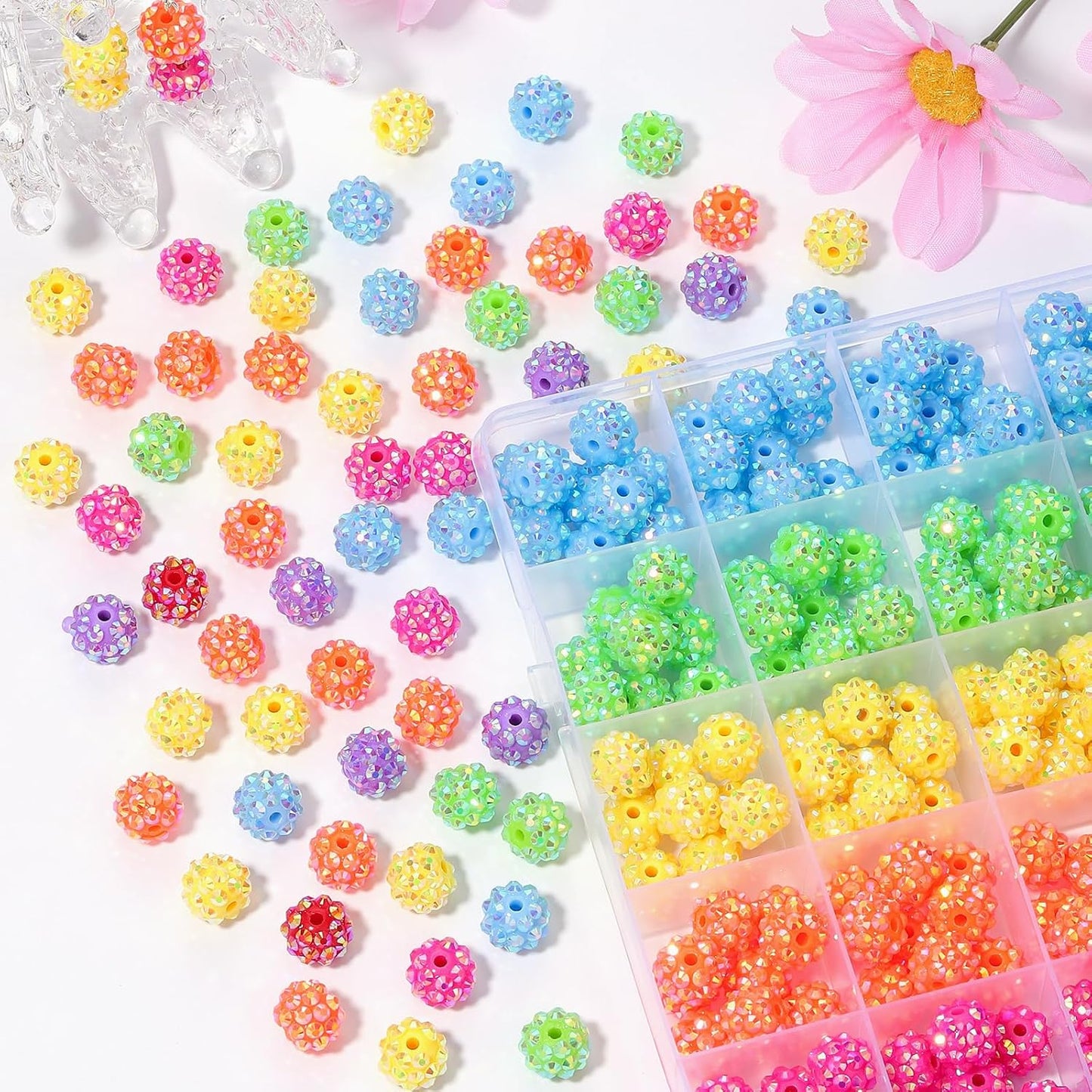 novani 240pcs 10mm Round Rhinestone Beads for Jewelry Making, Resin & Clay Material, Candy Colors, Disco Ball Style, DIY Crafting