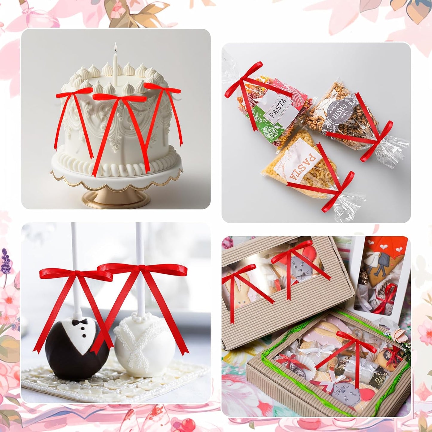 Riceshoot 100 Pcs Twist Tie Bows Bulk 5x7 Inch Satin Ribbon Bows for Gift Wrapping Cake Treat Bags Craft DIY Gift Wedding Baby Shower Birthday Party (Red)