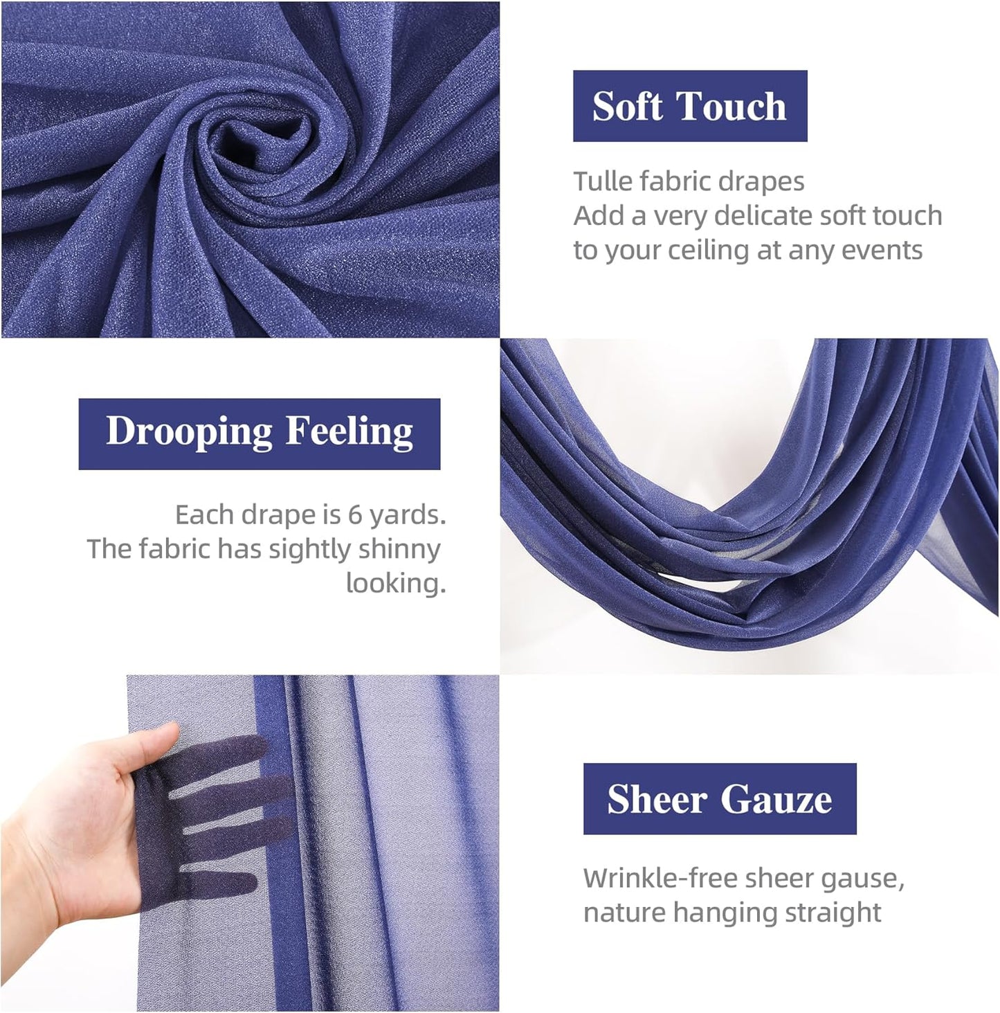 Wedding Arch Draping Fabric, 1 Panel 6 Yards Wedding Backdrop Curtains for Ceremony Navy Blue Sheer Fabric Curtains for Party Ceremony Arch Stage Decorations（1 Panel）, Navy Blue